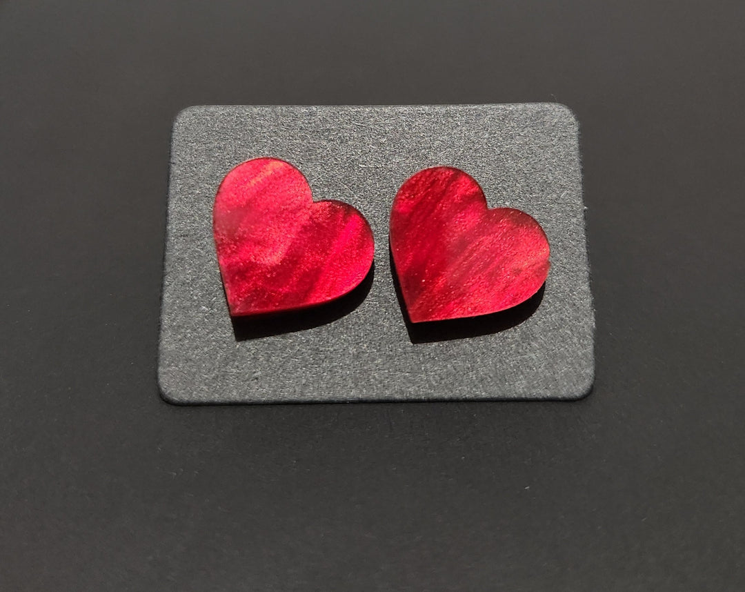 Marbled Red Heart Shape Acrylic Stud Earrings