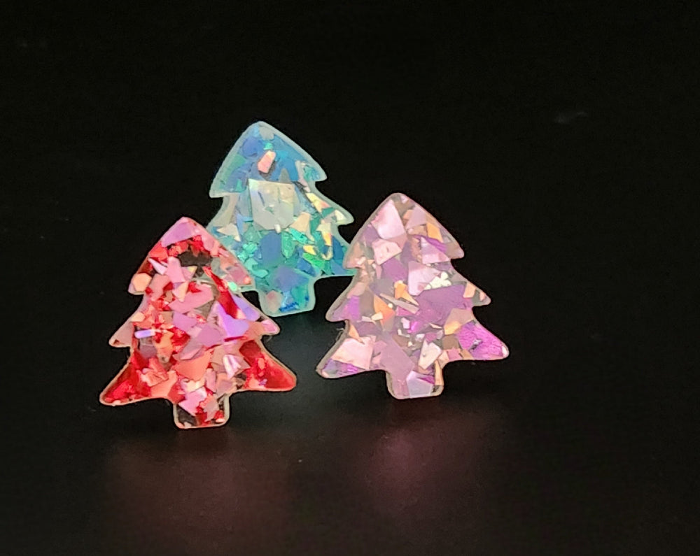 chunky glitter acrylic christmas tree shape studs
