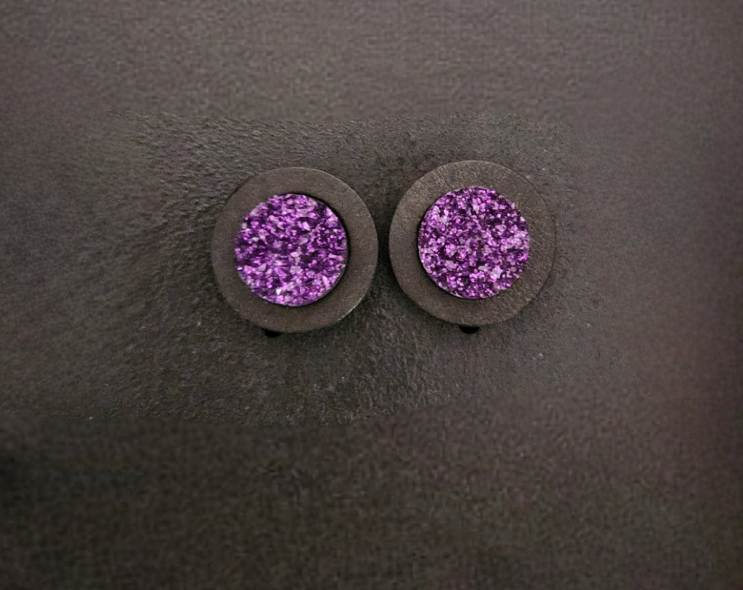 Dark Purple glitter Druzie Stud earrings Australia