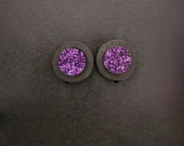 Dark Purple glitter Druzie Stud earrings Australia