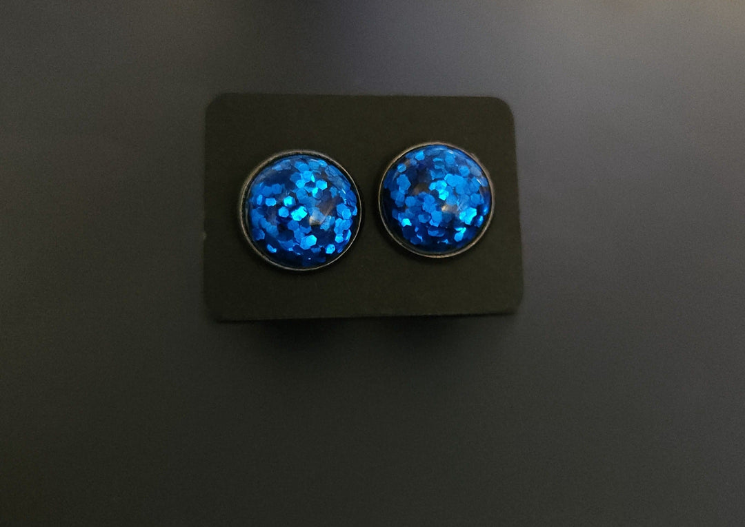 Bright blue glitter stud earrings