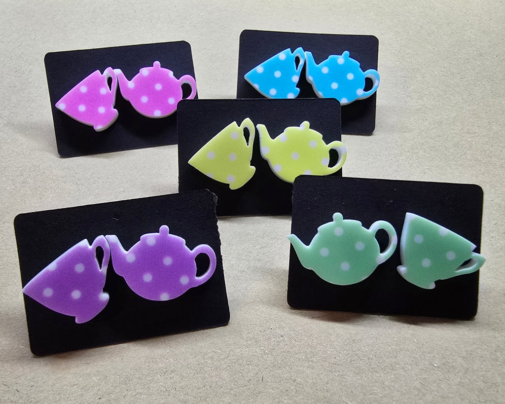 Polka Dot TeaPot and Cup Studs - [farm_afternoons]