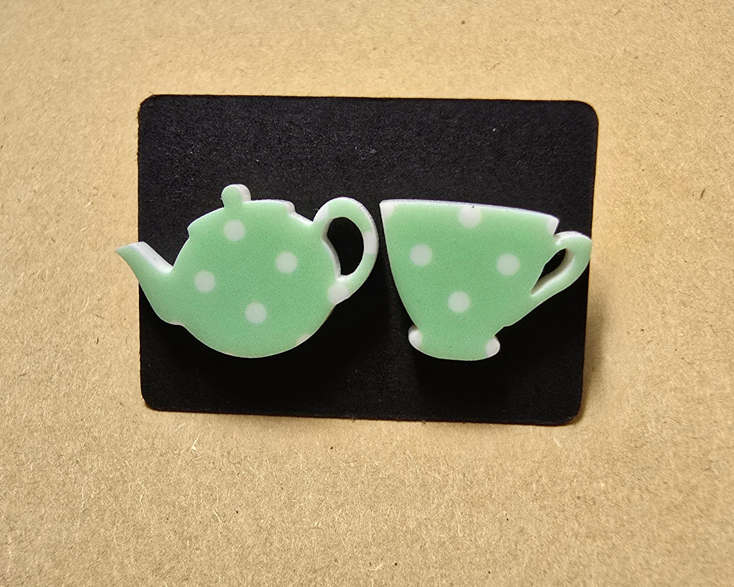 Polka Dot TeaPot and Cup Studs - [farm_afternoons]