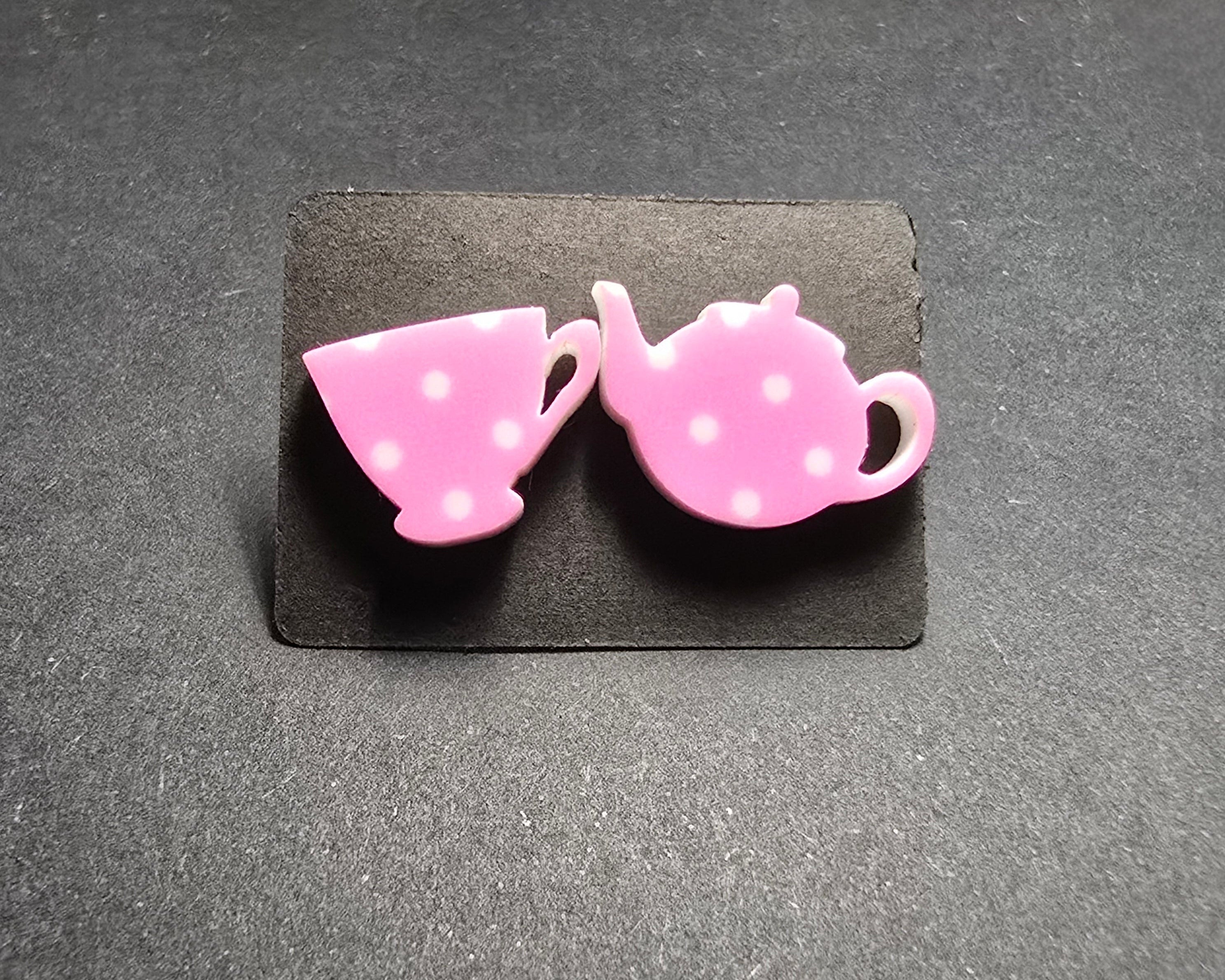 Polka Dot TeaPot and Cup Studs - [farm_afternoons]