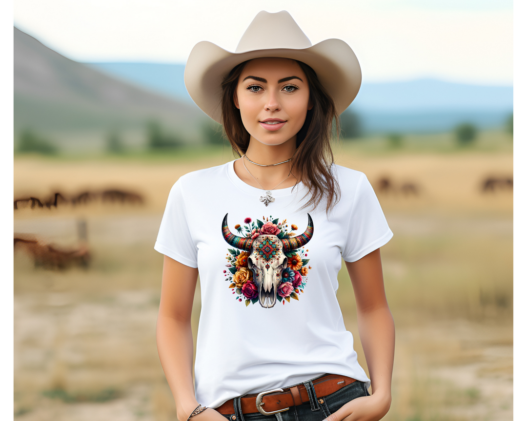 Women's Skulls and Flowers T-Shirt