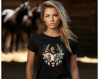Women's Western Horseshoe Bull Skull T-Shirt