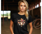 Women's Wild Butterfly Bull Skull T-Shirt
