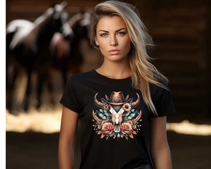 Women's Wild West Rose Cowgirl  T-Shirt