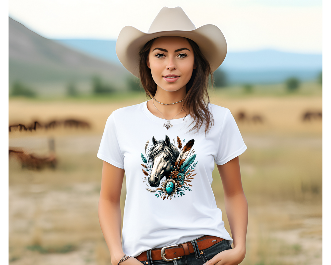 Women's Turquoise and Horses T-Shirt