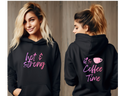 Black hoodie with 'hot & strong' front and 'it's Coffee Time' back text, worn by a model.