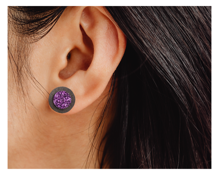 Purple Sparkle Druzie Studs - [farm_afternoons]