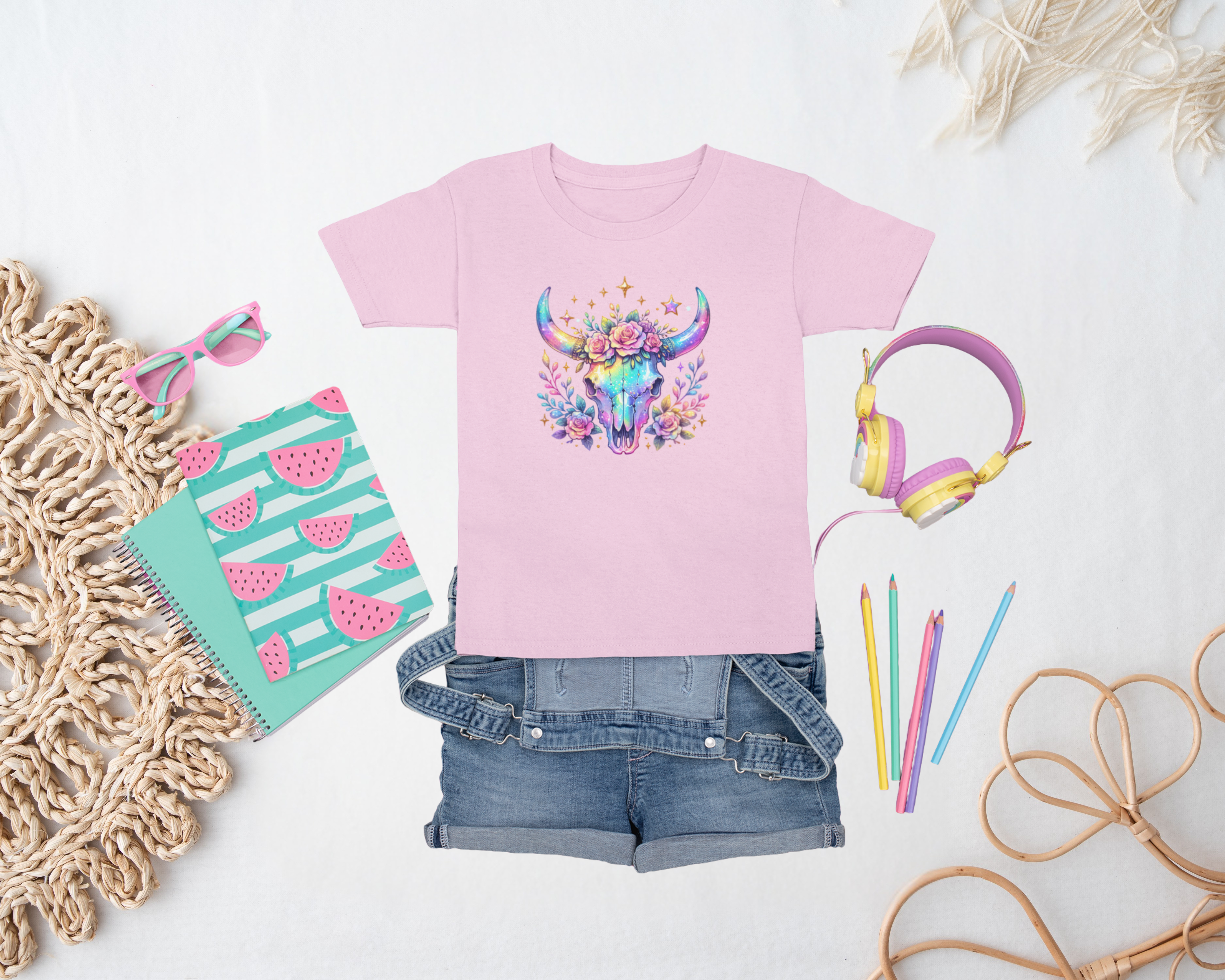 Girls Iridescent Bull Skull T-Shirt