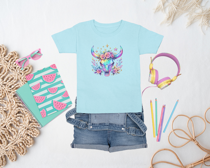 Girls Iridescent Bull Skull T-Shirt