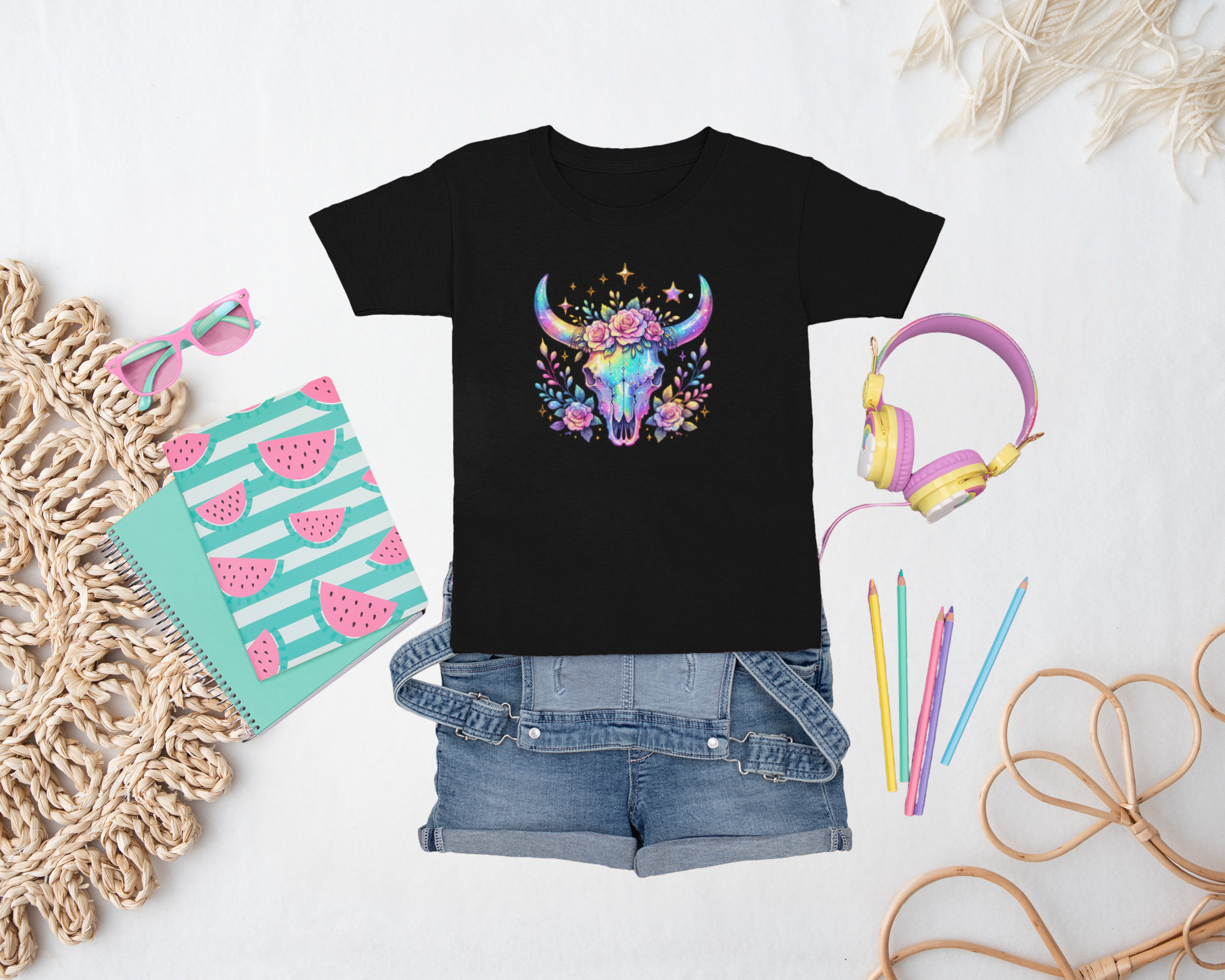 Girls Iridescent Bull Skull T-Shirt
