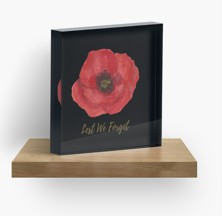 Anzac Day Poppy Acrylic Block - [farm_afternoons]