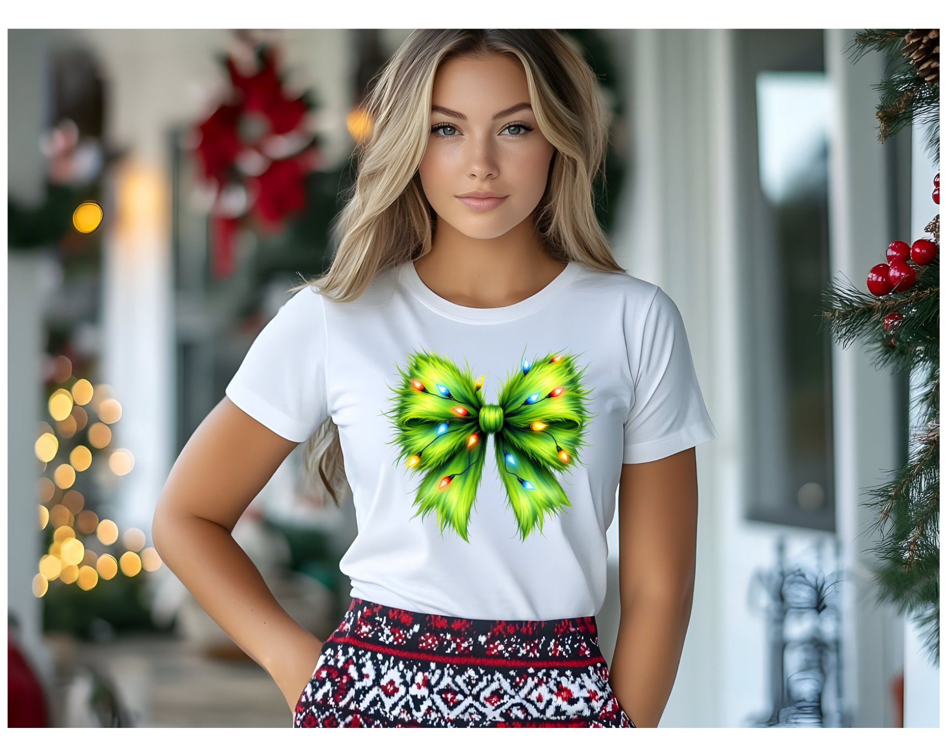 Women's Green Christmas Bow - [farm_afternoons]