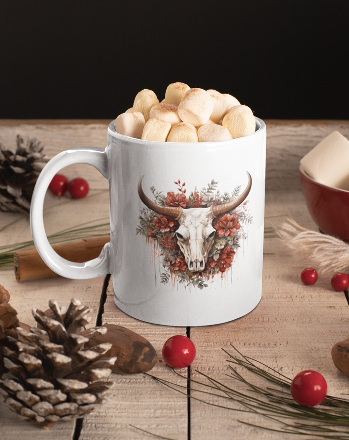 Vintage Xmas Bull Skull Mug - [farm_afternoons]