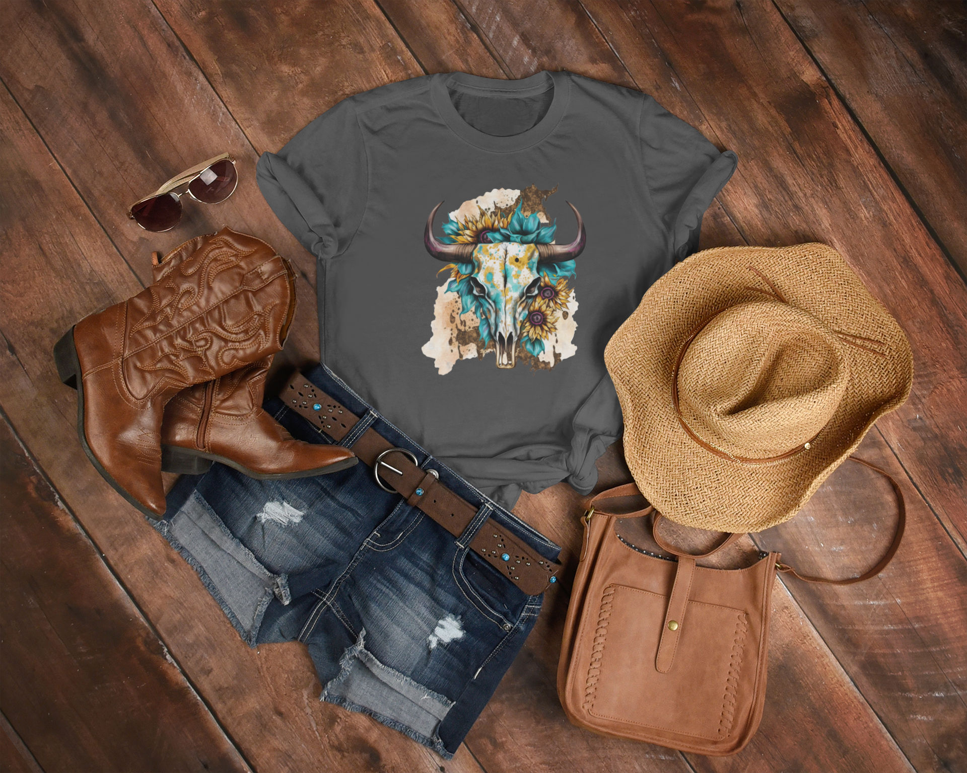 Women's Western BullSkull Tee - [farm_afternoons]