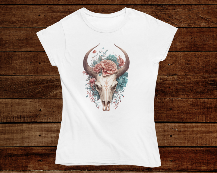 Women's Boho Floral Skull Tee