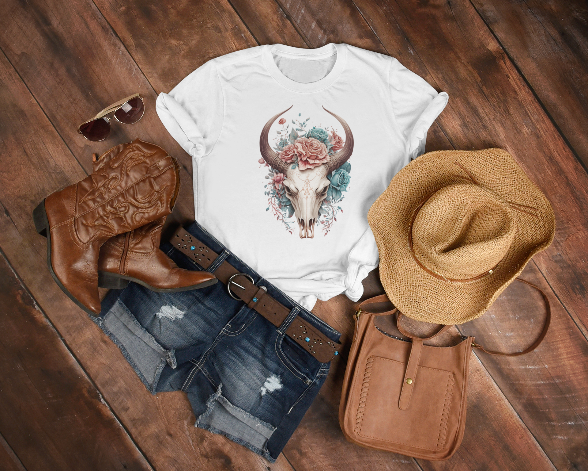 Women's Boho Floral Skull Tee - [farm_afternoons]