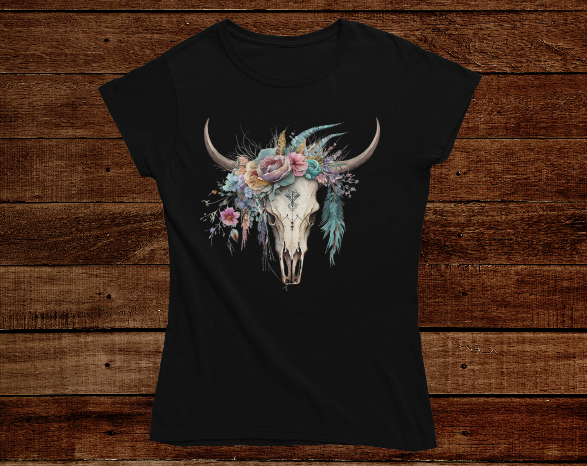 Women's Floral Feather Skull Tee - [farm_afternoons]