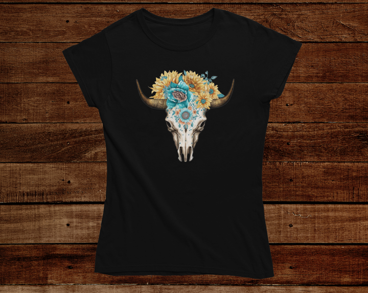 Women's Sunflower Bull Skull Tee