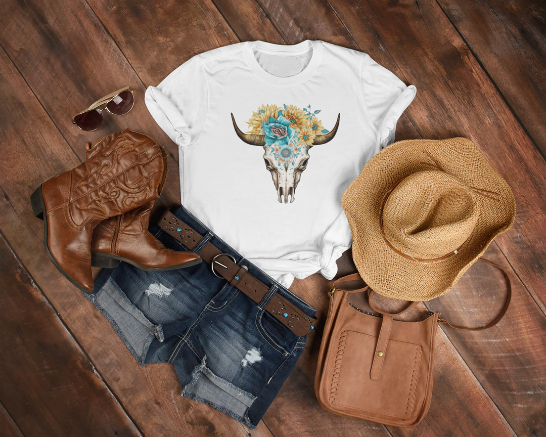 Women's Sunflower Bull Skull Tee