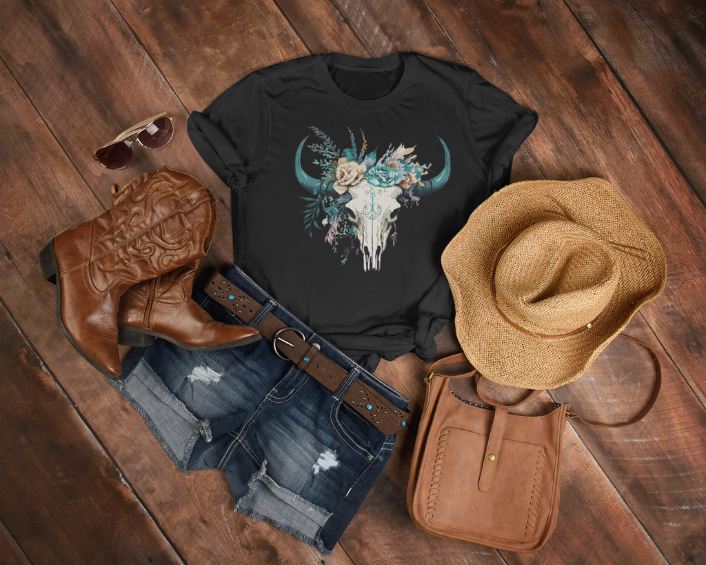 Women's Green Bull Skull Tee - [farm_afternoons]