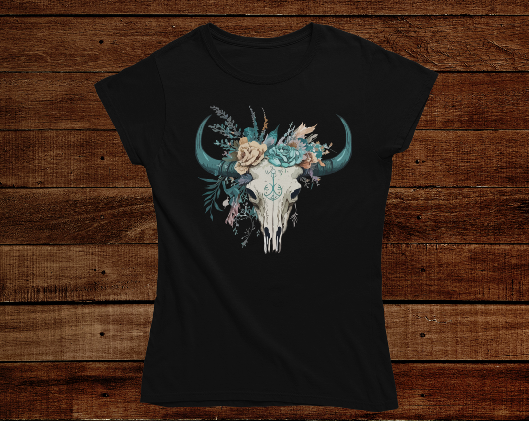 Women's Green Bull Skull Tee