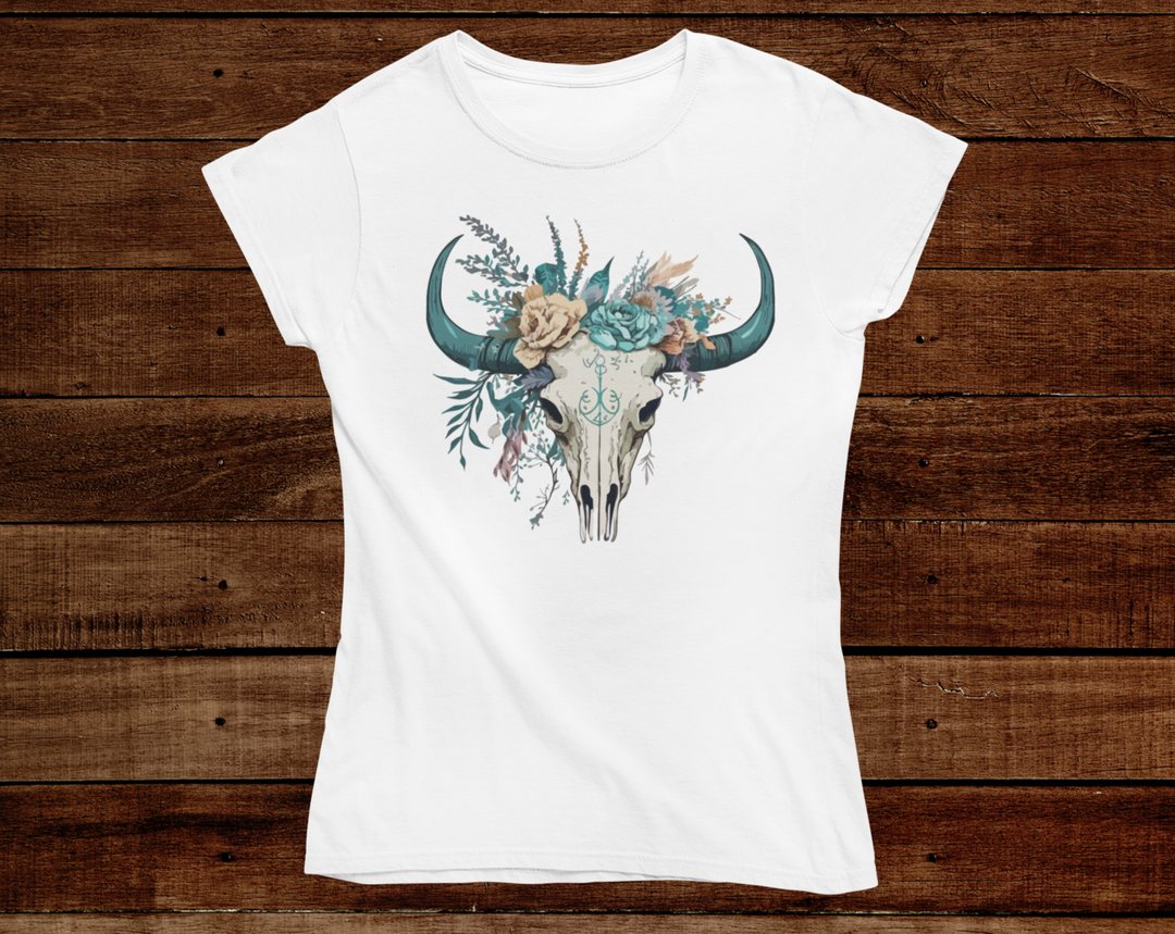 Women's Green Bull Skull Tee