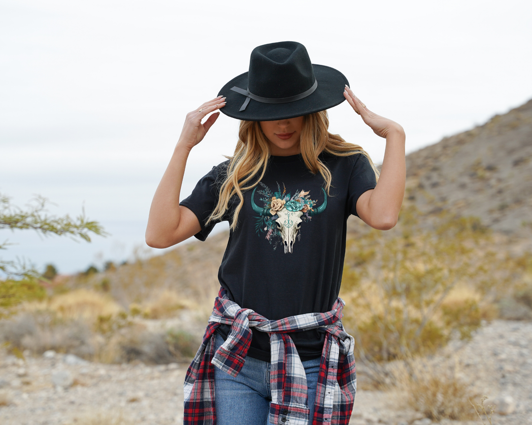 Women's Green Bull Skull Tee