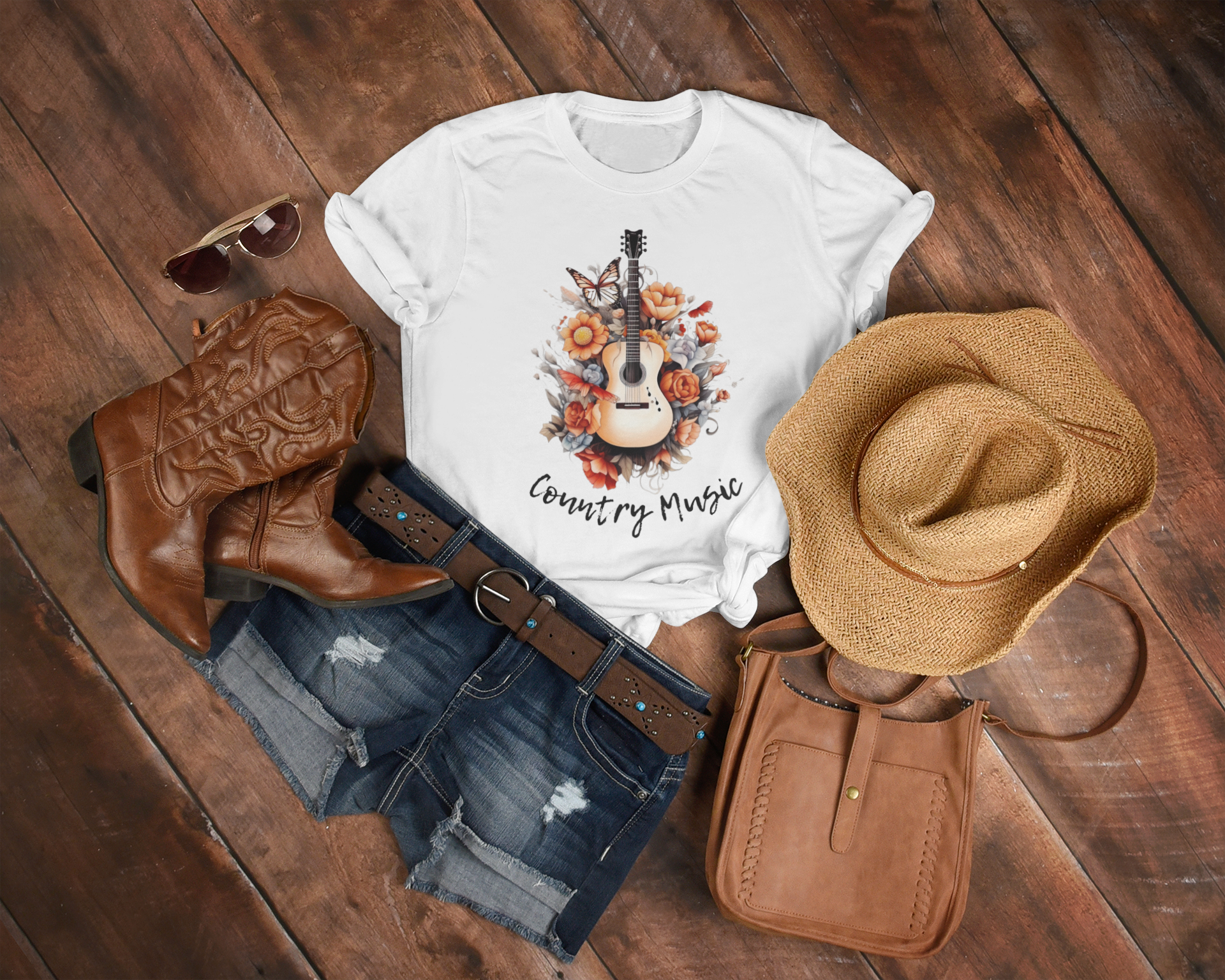 Women's Floral Country Music T-Shirt - [farm_afternoons]