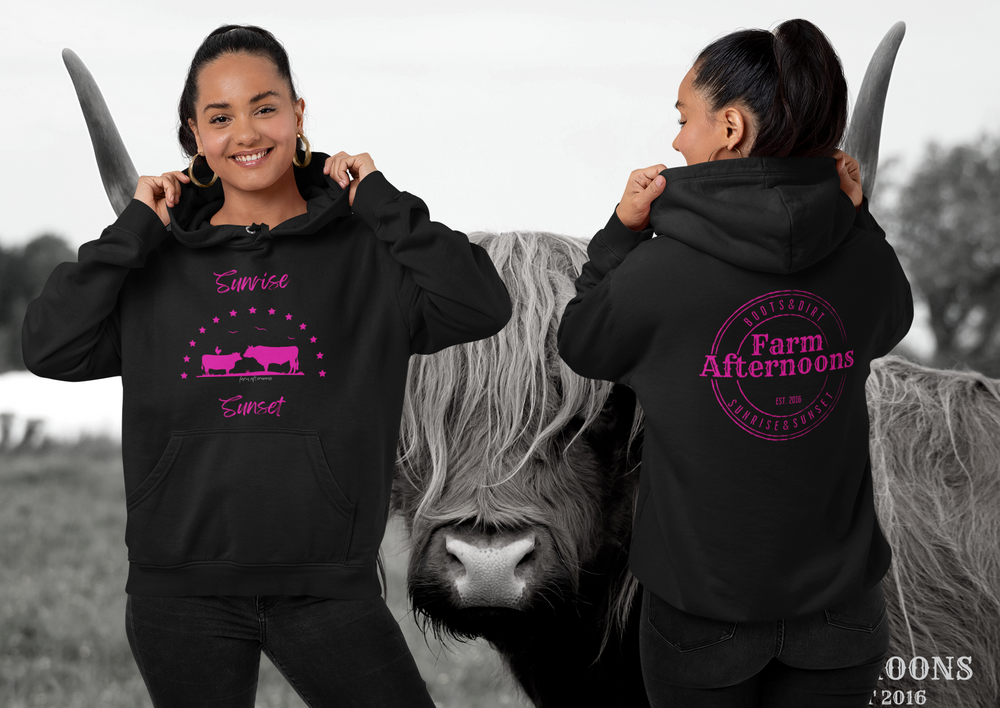 Women's Pink Sunrise Sunset Hoodie - [farm_afternoons]