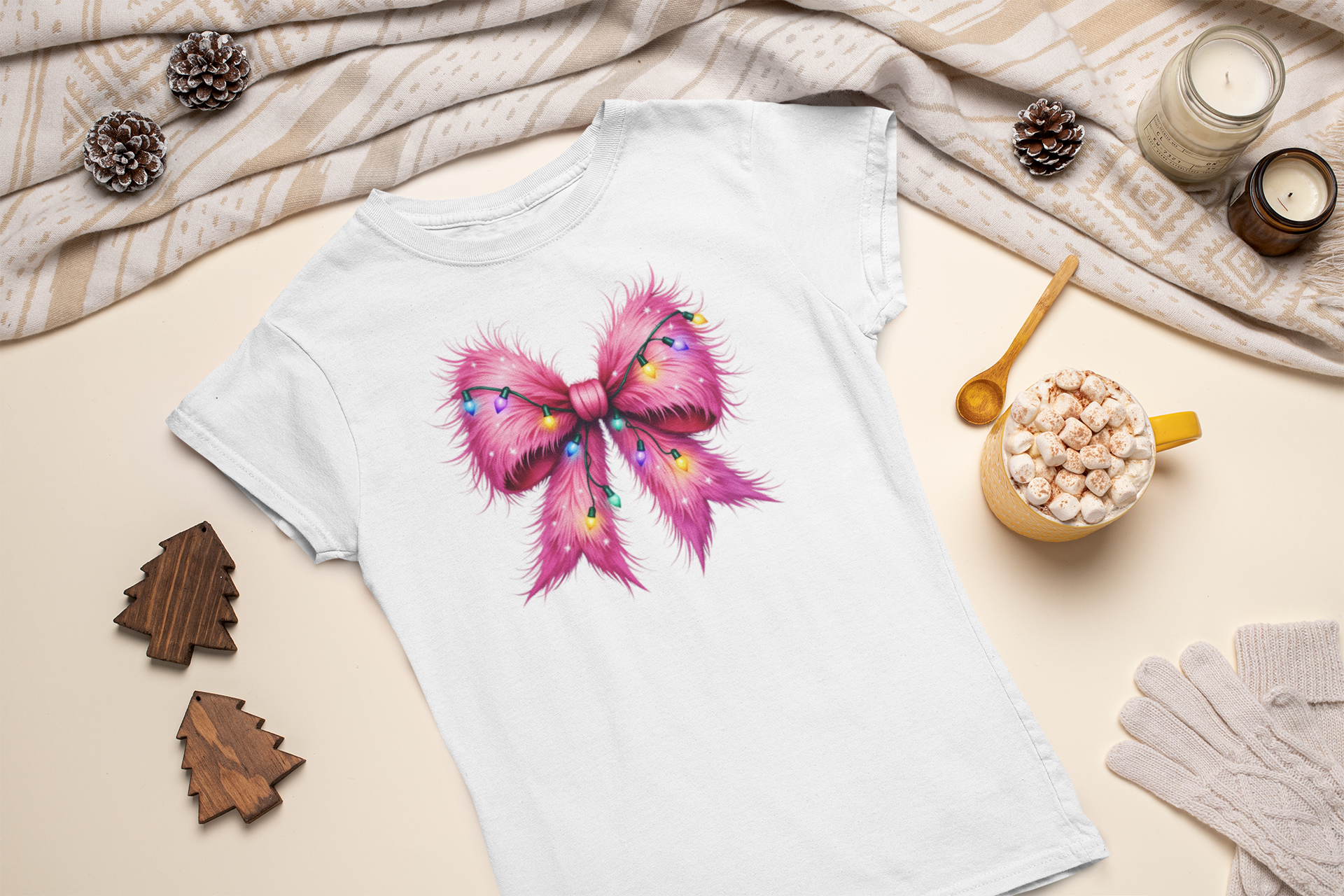 Women's Pink Christmas Bow - [farm_afternoons]