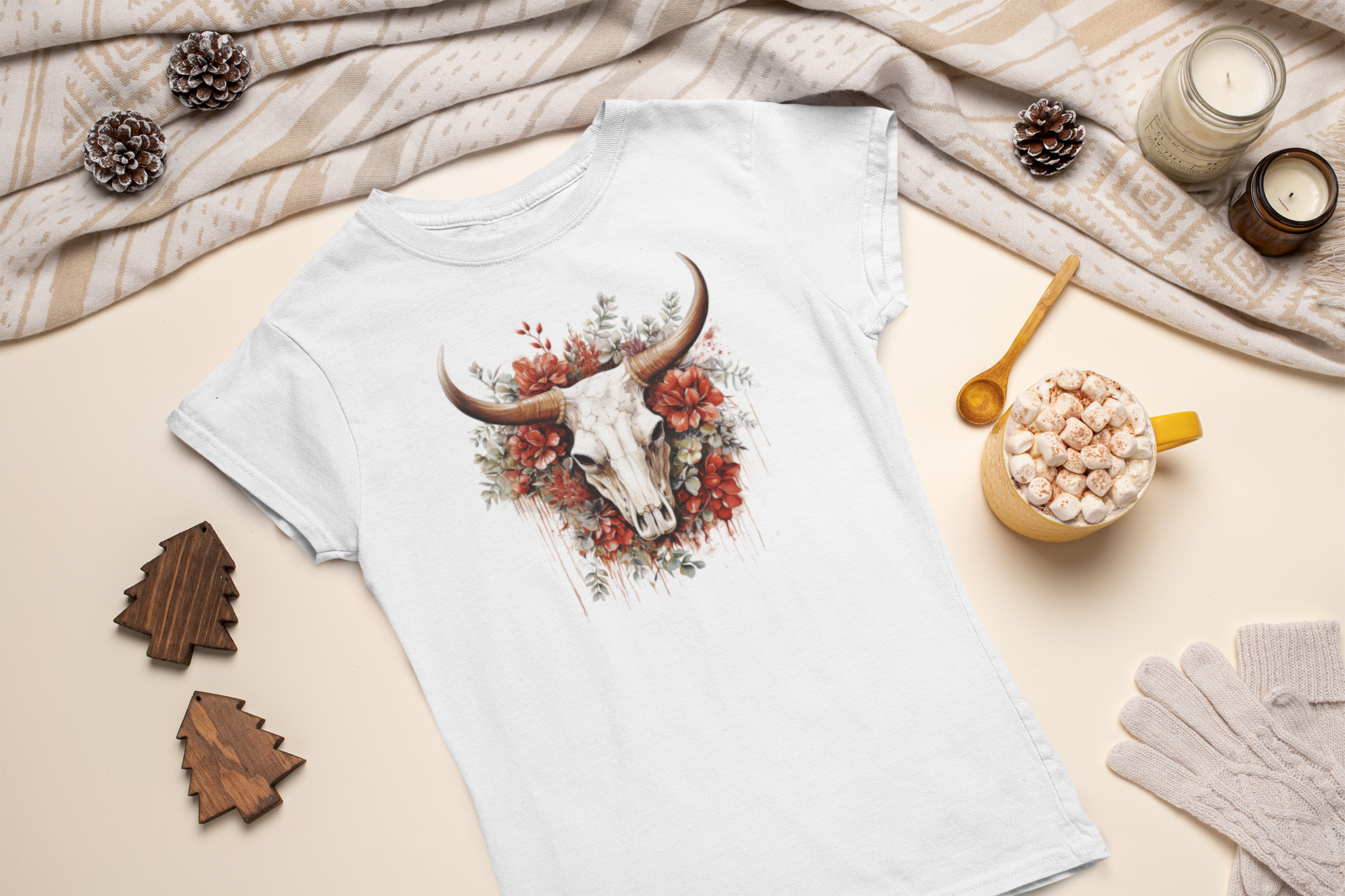 Vintage Xmas Bull Skull Tee - [farm_afternoons]