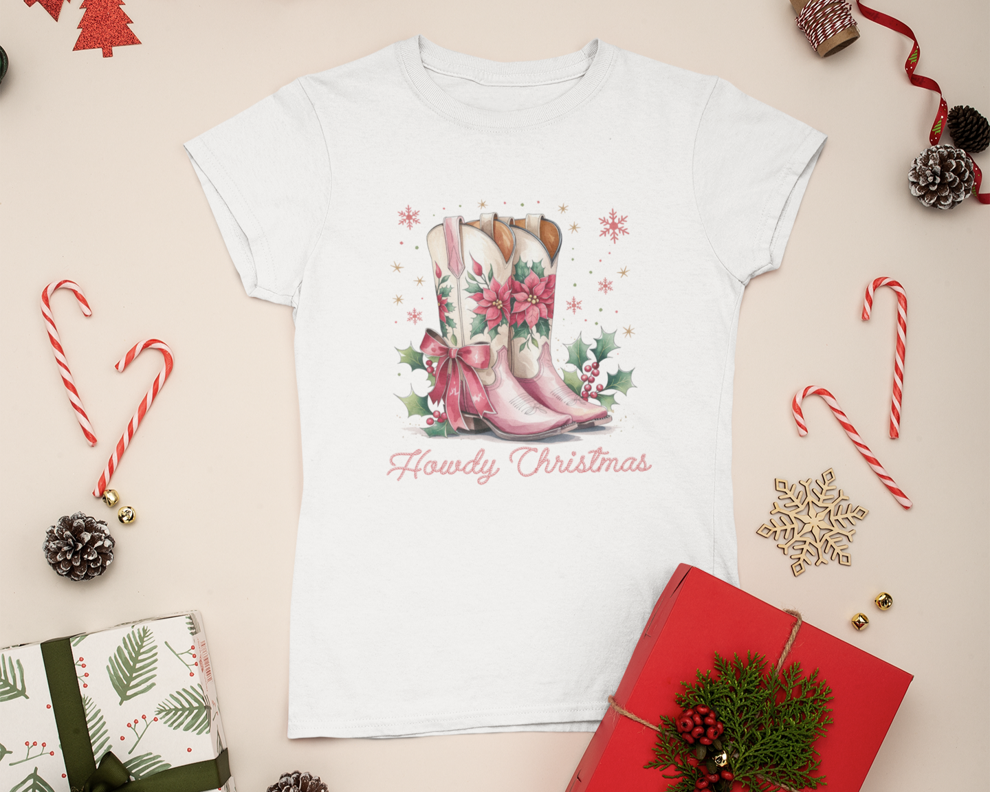 Pink Howdy Christmas T-Shirt - [farm_afternoons]