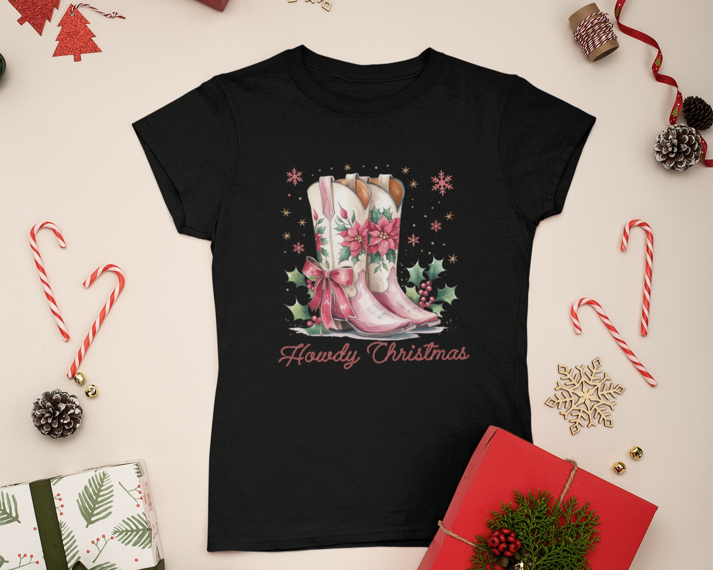 Pink Howdy Christmas T-Shirt - [farm_afternoons]