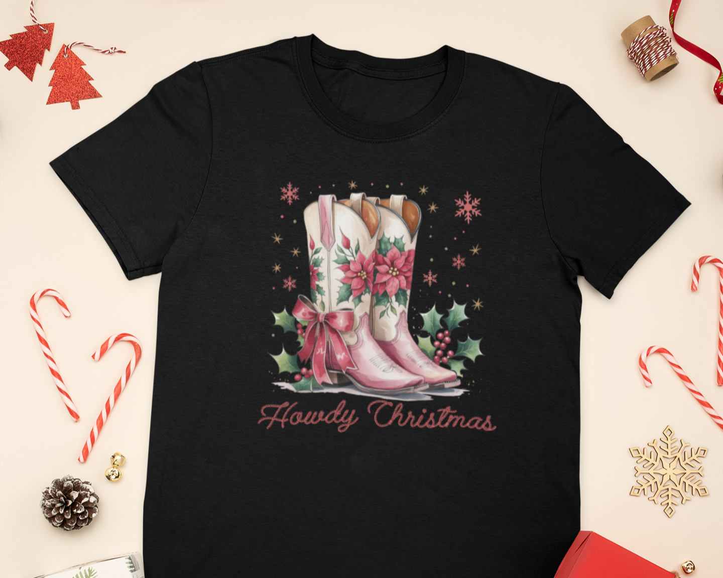 Pink Howdy Christmas T-Shirt - [farm_afternoons]