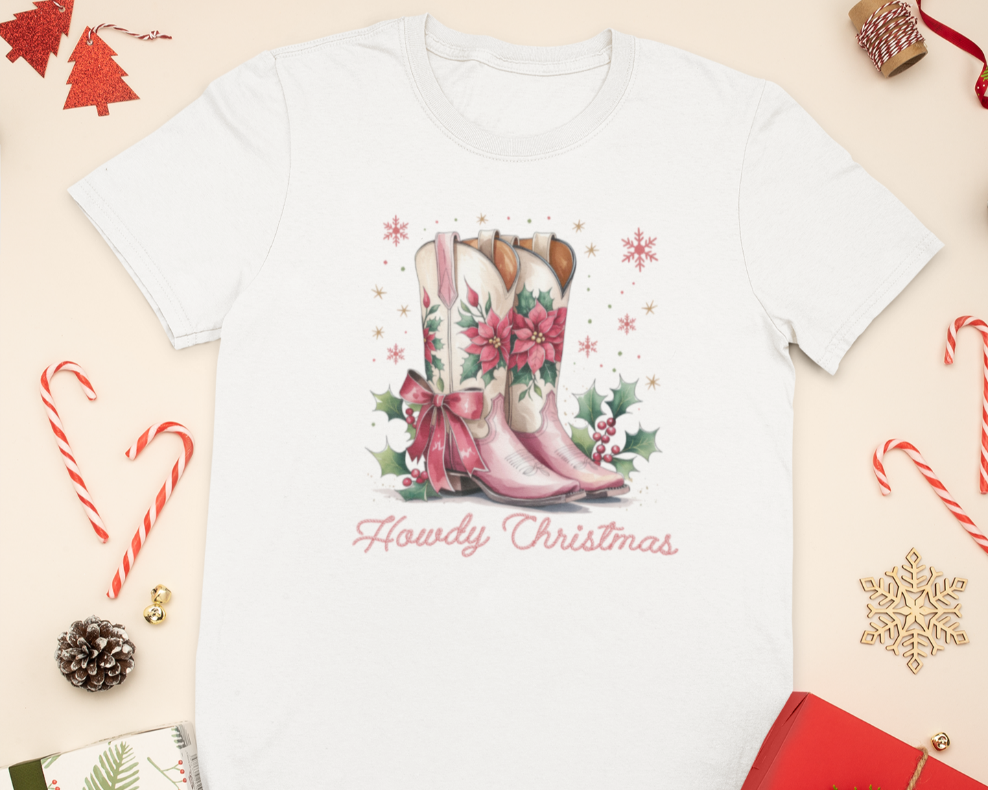 Pink Howdy Christmas T-Shirt - [farm_afternoons]