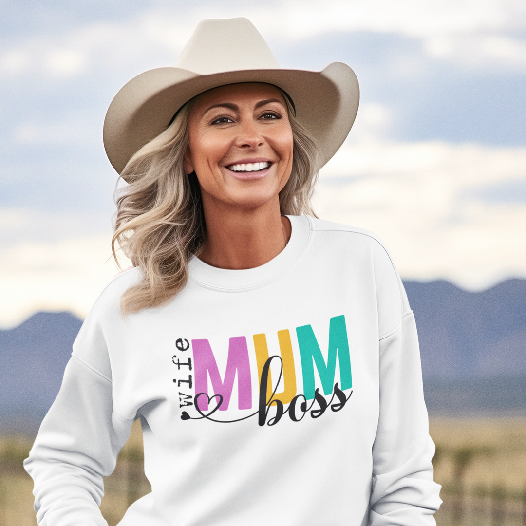 White Wife Boss Mum Sweatshirt - [farm_afternoons]