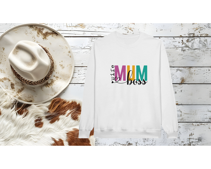White Wife Boss Mum Sweatshirt - [farm_afternoons]