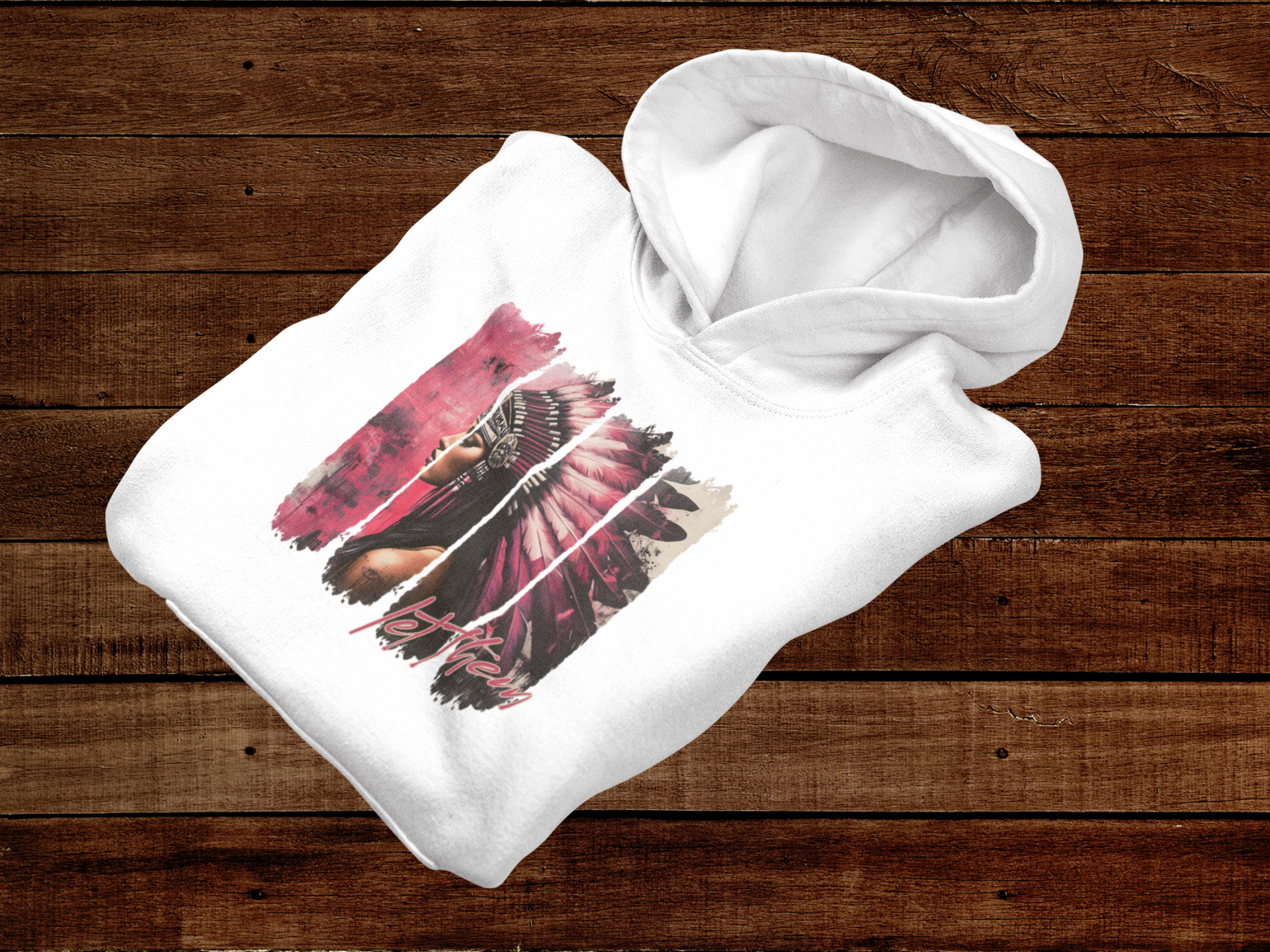 flat lay white hoodie with Let Them graphic