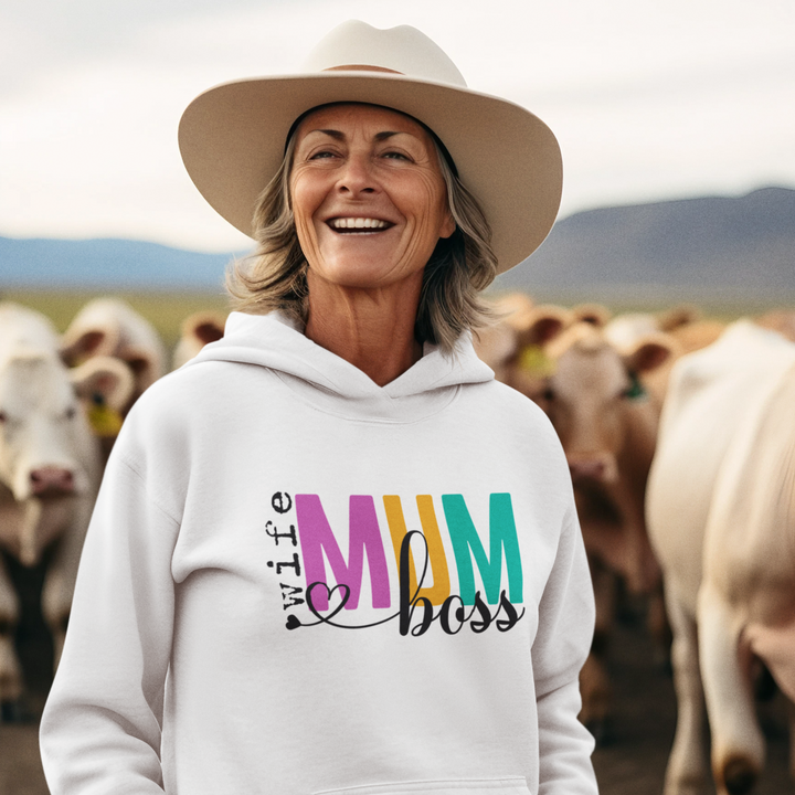 White Wife Mum Boss Hoodie - [farm_afternoons]