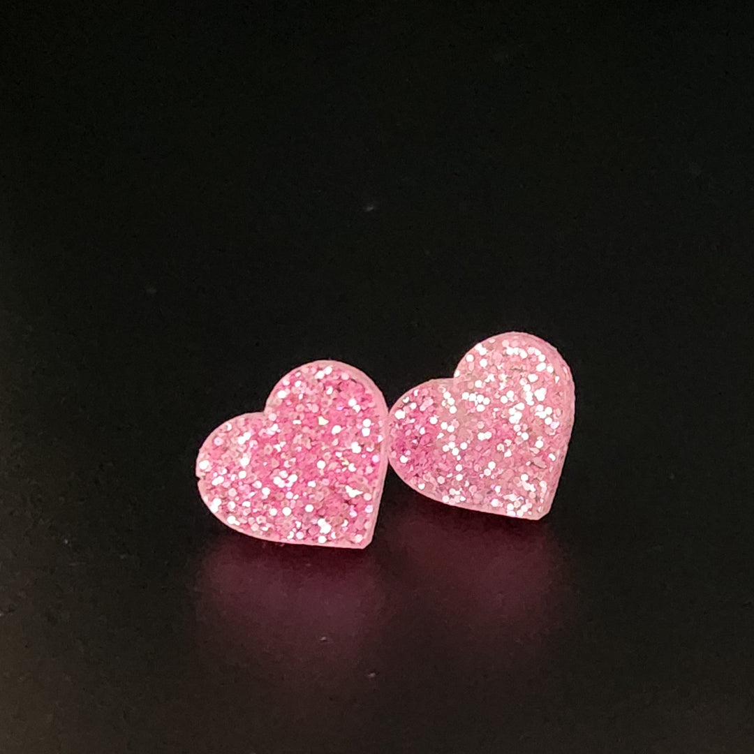 Pink Glitter Heart Studs