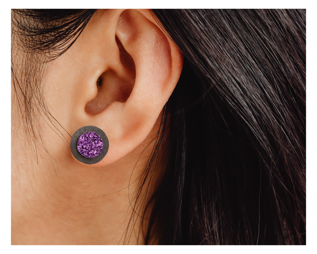 Purple Sparkle Druzie Studs - [farm_afternoons]