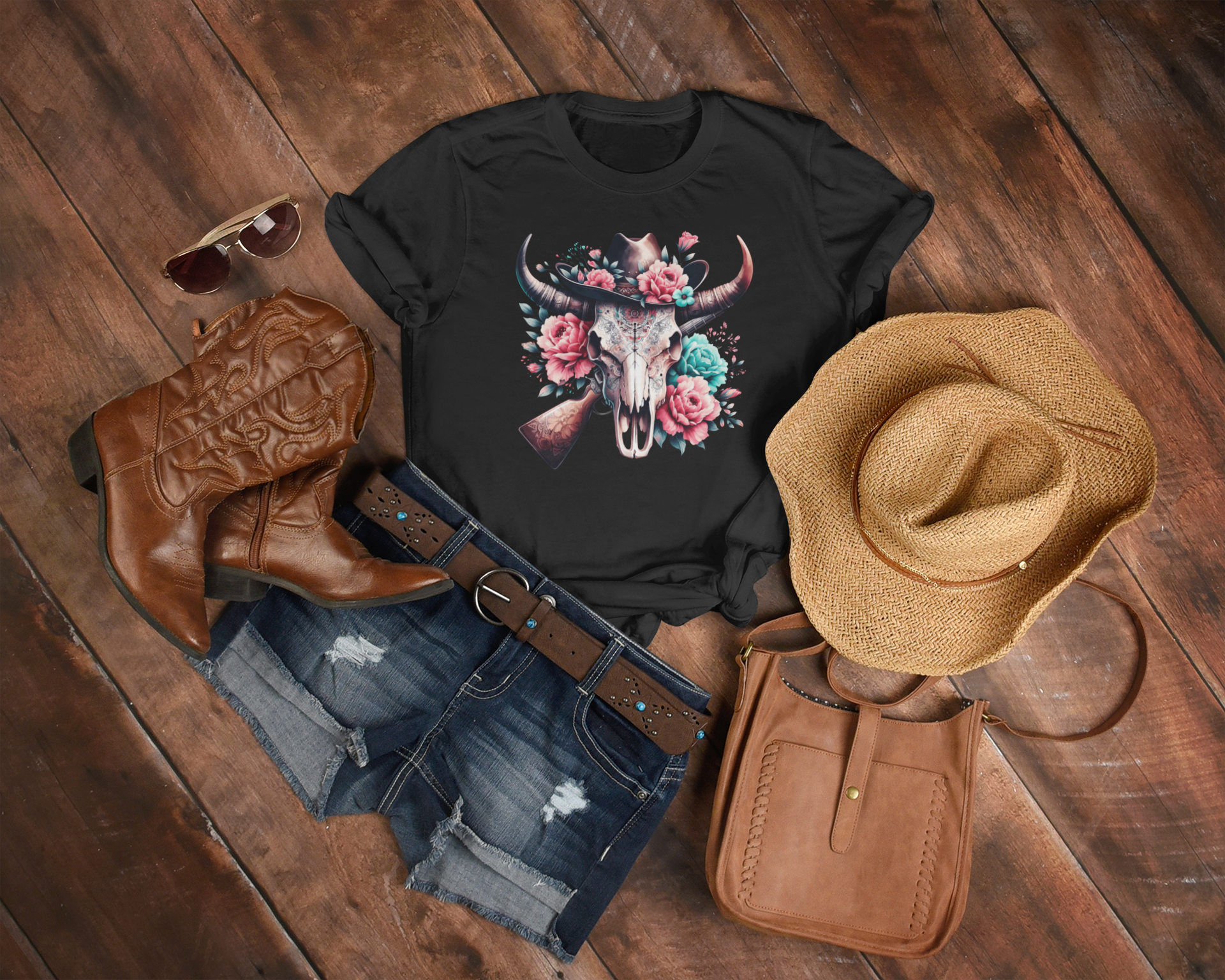 Women's Western Bulls & Guns Tee - [farm_afternoons]