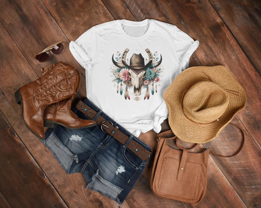 Western HorseShoe Bull Skull Tee - [farm_afternoons]