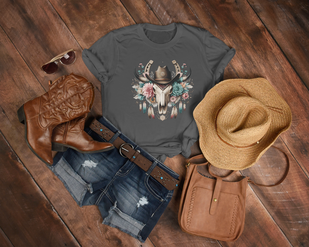 Western HorseShoe Bull Skull Tee - [farm_afternoons]