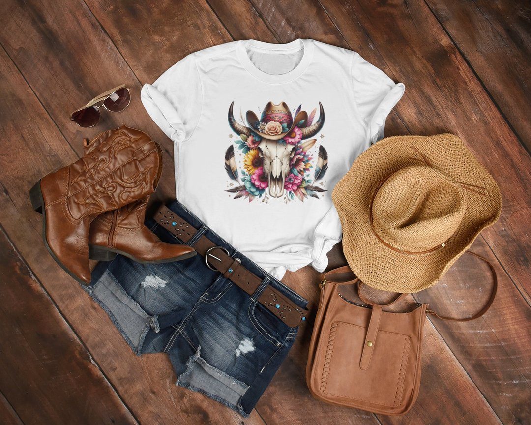 Wild West Feather Bull Skull Tee - [farm_afternoons]