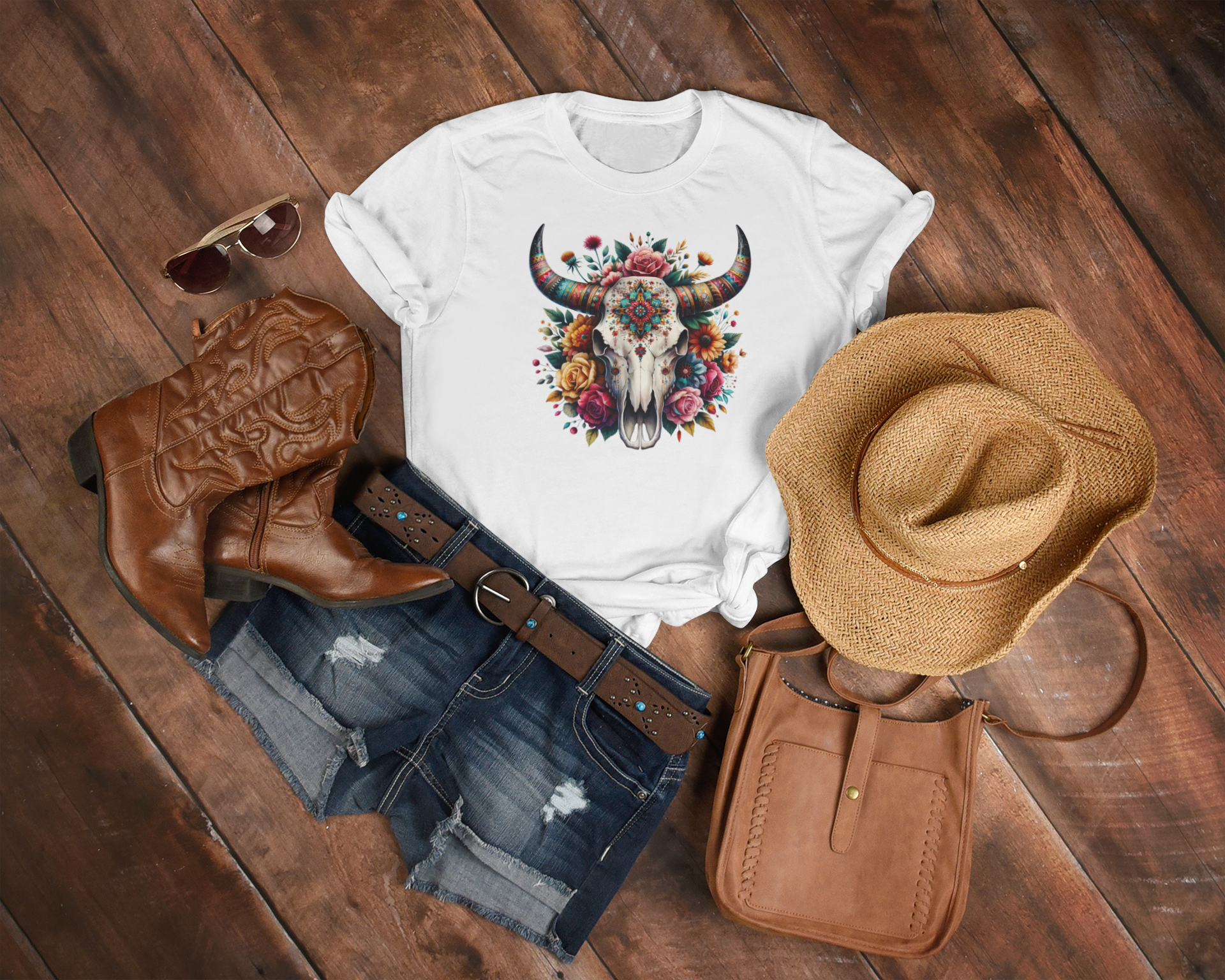 Women's Skulls and Flowers T-Shirt